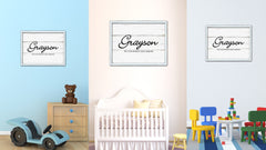 Grayson Name Plate White Wash Wood Frame Canvas Print Boutique Cottage Decor Shabby Chic
