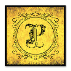 Alphabet P Yellow Canvas Print Black Frame Kids Bedroom Wall Décor Home Art