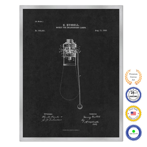 1896 Socket for Incandescent Lamps Old Patent Art Print on Canvas Custom Framed Vintage Home Decor Wall Decoration Great for Gifts