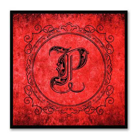 Alphabet P Red Canvas Print Black Frame Kids Bedroom Wall Décor Home Art