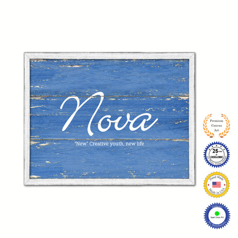 Nova Name Plate White Wash Wood Frame Canvas Print Boutique Cottage Decor Shabby Chic