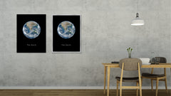 Earth Print on Canvas Planets of Solar System Silver Picture Framed Art Home Decor Wall Office Decoration
