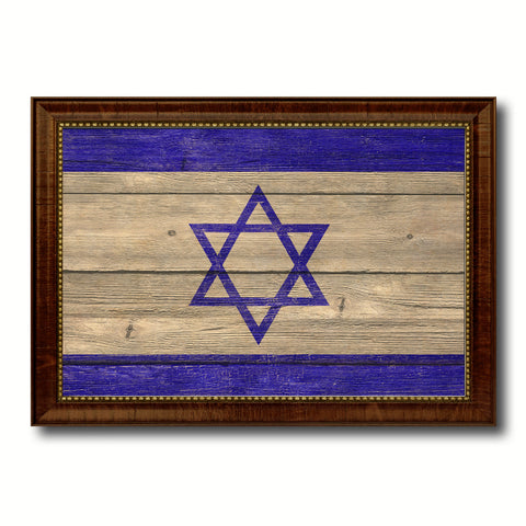 Israel Country Flag Texture Canvas Print with Brown Custom Picture Frame Home Decor Gift Ideas Wall Art Decoration