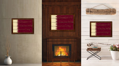Qatar Country Flag Vintage Canvas Print with Brown Picture Frame Home Decor Gifts Wall Art Decoration Artwork