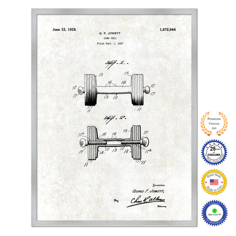 1928 Dumb Bell Old Patent Art Print on Canvas Custom Framed Vintage Home Decor Wall Decoration Great for Gifts