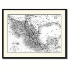 Mexico Vintage B&W Map Canvas Print, Picture Frame Home Decor Wall Art Gift Ideas