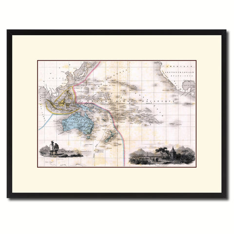 Oceania Australia New Zealand Vintage Antique Map Wall Art Home Decor Gift Ideas Canvas Print Custom Picture Frame