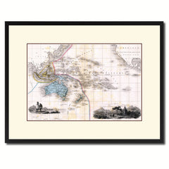 Oceania Australia New Zealand Vintage Antique Map Wall Art Home Decor Gift Ideas Canvas Print Custom Picture Frame
