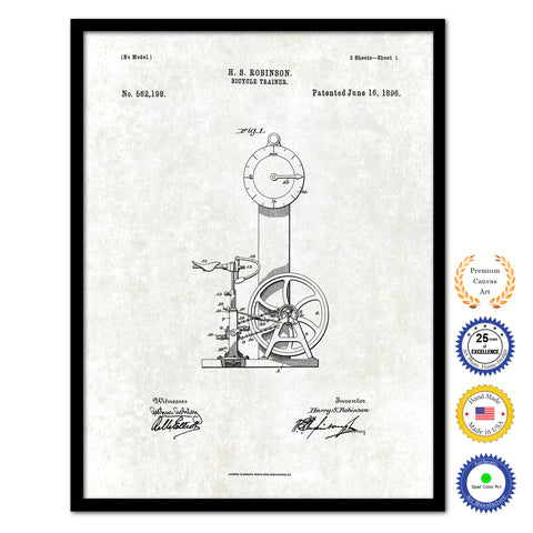 1896 Bicycle Trainer Old Patent Art Print on Canvas Custom Framed Vintage Home Decor Wall Decoration Great for Gifts