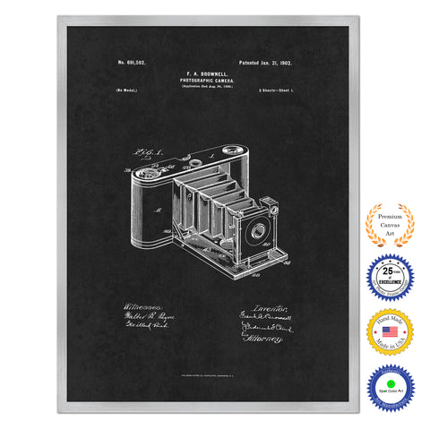 1902 Photographic Camera Antique Patent Artwork Silver Framed Canvas Home Office Decor Great Gift for Photographer
