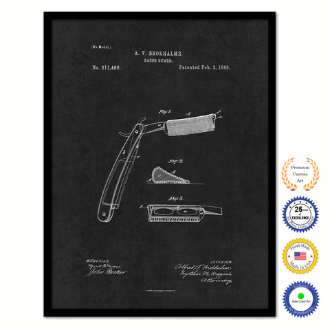 1885 Barber Razor Guard Vintage Patent Artwork Black Framed Canvas Home Office Decor Great for Barber Salon