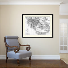Greece Vintage B&W Map Canvas Print, Picture Frame Home Decor Wall Art Gift Ideas