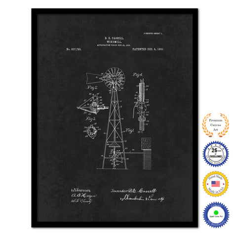 1906 Farming Windmill Vintage Patent Artwork Black Framed Canvas Home Office Decor Great for Farmer Milk Lover Cattle Rancher