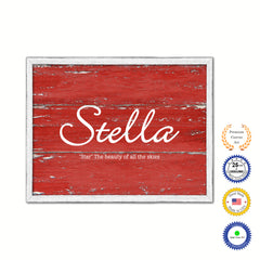 Stella Name Plate White Wash Wood Frame Canvas Print Boutique Cottage Decor Shabby Chic
