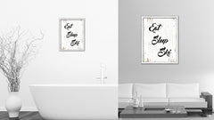 Eat Sleep Ski Vintage Saying Gifts Home Decor Wall Art Canvas Print with Custom Picture Frame