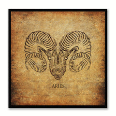 Zodiac Aries Horoscope Brown Canvas Print, Black Custom Frame