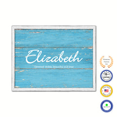 Elizabeth Name Plate White Wash Wood Frame Canvas Print Boutique Cottage Decor Shabby Chic