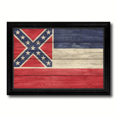 Mississippi State Flag Texture Canvas Print with Black Picture Frame Home Decor Man Cave Wall Art Collectible Decoration Artwork Gifts