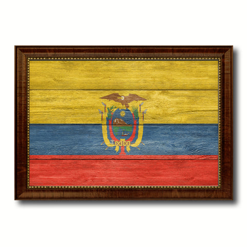 Ecuador Country Flag Texture Canvas Print with Brown Custom Picture Frame Home Decor Gift Ideas Wall Art Decoration
