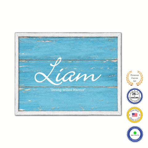 Liam Name Plate White Wash Wood Frame Canvas Print Boutique Cottage Decor Shabby Chic