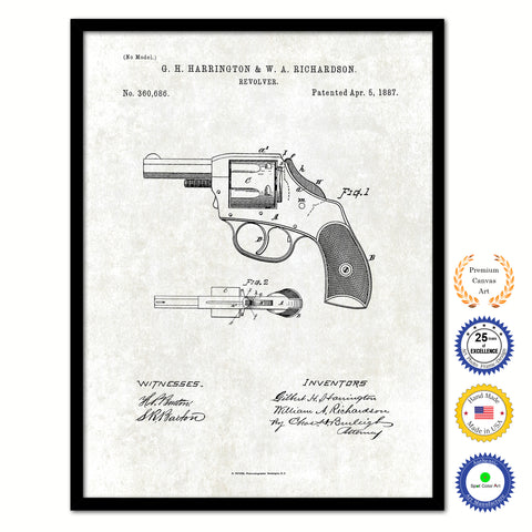 1887 Gun Revolver Old Patent Art Print on Canvas Custom Framed Vintage Home Decor Wall Decoration Great for Gifts