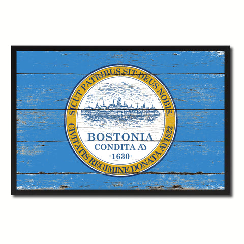 Naval & Maritime City Massachusetts State Flag Vintage Canvas Print with Black Picture Frame Home Decor Wall Art Collectible Decoration Artwork Gifts