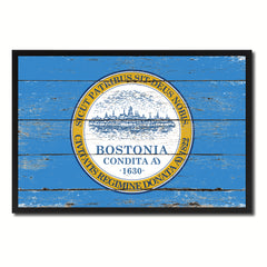 Boston City Massachusetts State Flag Vintage Canvas Print with Black Picture Frame Home Decor Wall Art Collectible Decoration Artwork Gifts