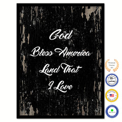 God bless America land that I love Bible Verse Scripture Quote Black Canvas Print with Picture Frame