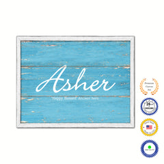 Asher Name Plate White Wash Wood Frame Canvas Print Boutique Cottage Decor Shabby Chic