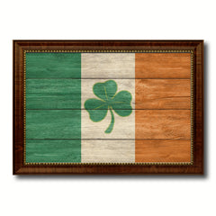 Ireland Saint Patrick Flag Texture Canvas Print with Brown Picture Frame Home Decor Wall Art Gifts