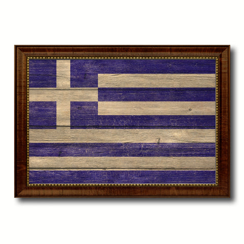 Greece Country Flag Texture Canvas Print with Brown Custom Picture Frame Home Decor Gift Ideas Wall Art Decoration