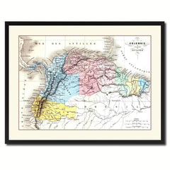 Columbia Venezuela Guianna Vintage Antique Map Wall Art Home Decor Gift Ideas Canvas Print Custom Picture Frame