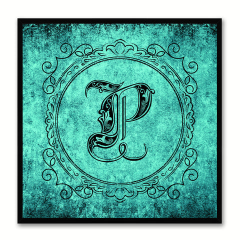 Alphabet P Aqua Canvas Print Black Frame Kids Bedroom Wall Décor Home Art