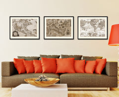 Land Vintage Sepia Map Canvas Print, Picture Frame Gifts Home Decor Wall Art Decoration