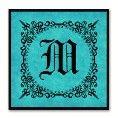 Alphabet M Aqua Canvas Print Black Frame Kids Bedroom Wall Décor Home Art