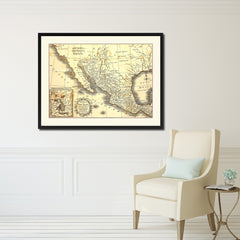 Mexico Vintage Antique Map Wall Art Home Decor Gift Ideas Canvas Print Custom Picture Frame