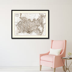 Siberia Russia Vintage Sepia Map Canvas Print, Picture Frame Gifts Home Decor Wall Art Decoration
