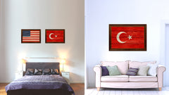 Turkey Country Flag Texture Canvas Print with Brown Custom Picture Frame Home Decor Gift Ideas Wall Art Decoration