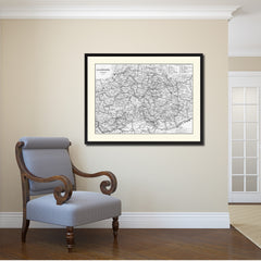 Central Germany Vintage B&W Map Canvas Print, Picture Frame Home Decor Wall Art Gift Ideas