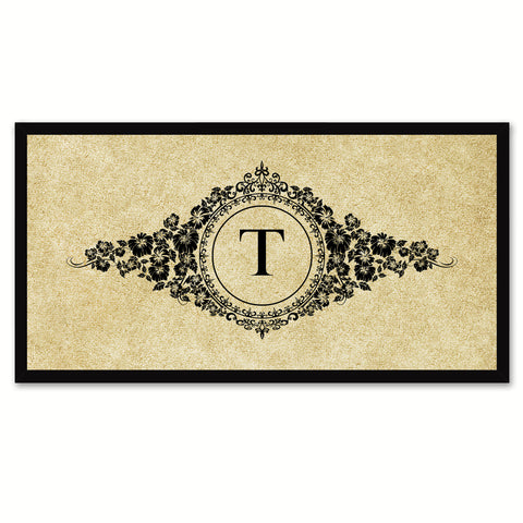 Alphabet Letter T Brown Canvas Print, Black Custom Frame