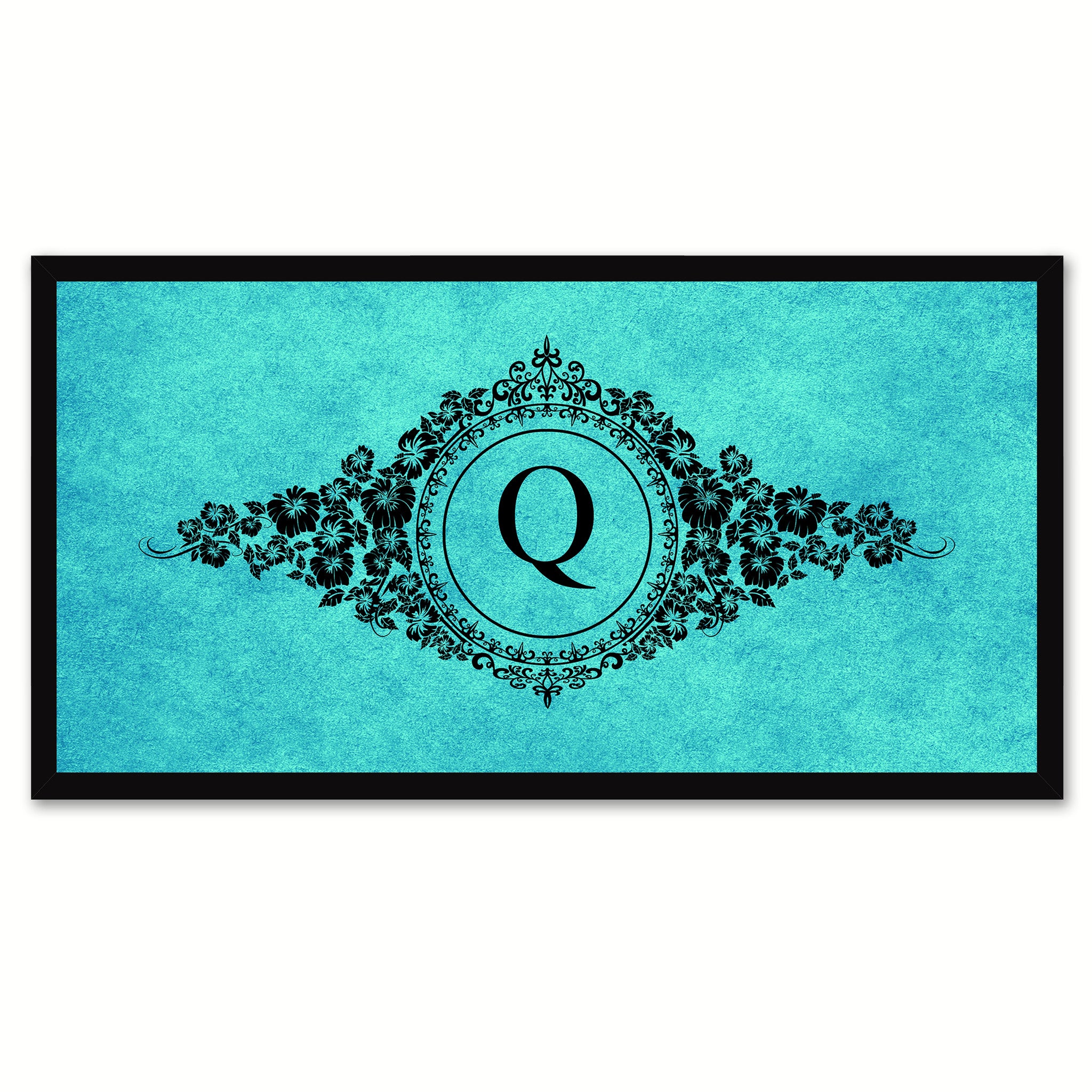 Alphabet Letter Q Auqa Canvas Print, Black Custom Frame
