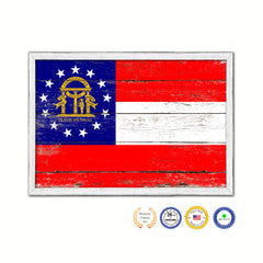 Georgia State Flag Shabby Chic Gifts Home Decor Wall Art Canvas Print, White Wash Wood Frame