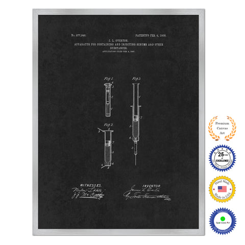 1908 Doctor Syringe Antique Patent Artwork Silver Framed Canvas Home Office Decor Great for Doctor Paramedic Surgeon Hospital Medical Student