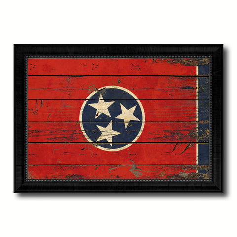 Tennessee State Vintage Flag Canvas Print with Brown Picture Frame Home Decor Man Cave Wall Art Collectible Decoration Artwork Gifts