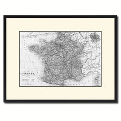 France Paris Vintage B&W Map Canvas Print, Picture Frame Home Decor Wall Art Gift Ideas