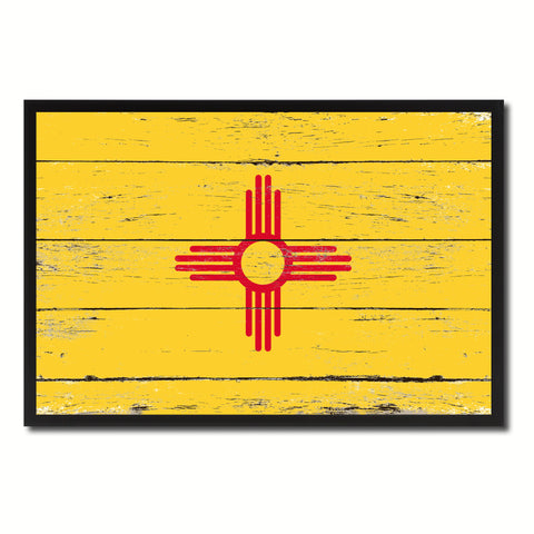 New Mexico State Flag Vintage Canvas Print with Black Picture Frame Home DecorWall Art Collectible Decoration Artwork Gifts