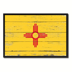 New Mexico State Flag Vintage Canvas Print with Black Picture Frame Home DecorWall Art Collectible Decoration Artwork Gifts