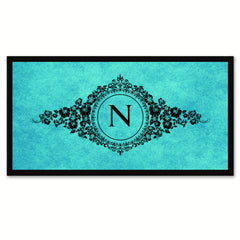 Alphabet Letter N Auqa Canvas Print, Black Custom Frame