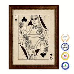 Queen Clover Poker Decks of Vintage Cards Print on Canvas Brown Custom Framed