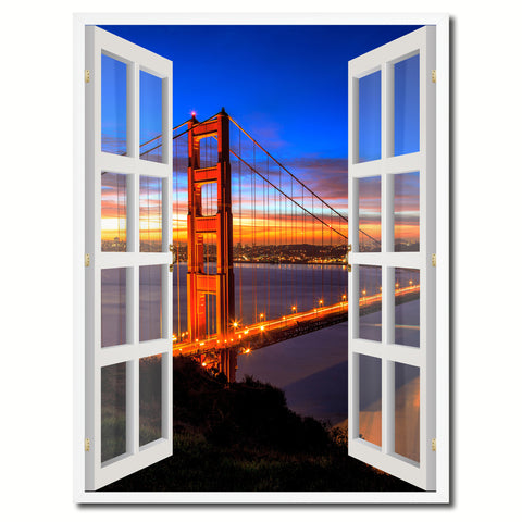 Golden Gate Bridge San Francisco California Sunset Picture French Window Canvas Print with Frame Gifts Home Decor Wall Art Collection